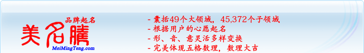 49個(gè)大領(lǐng)域，45,372個(gè)子領(lǐng)域；根據(jù)用戶的心愿起名；形，音，意靈活變換；完美體現(xiàn)五格數(shù)理